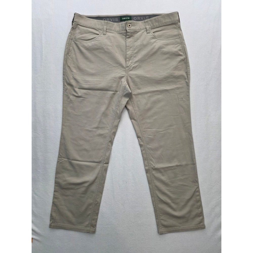 Orvis Men 5-Pocket Stretch Pants 38x30 Tan Cotton Nylon Outdoor Casual Gorpcore